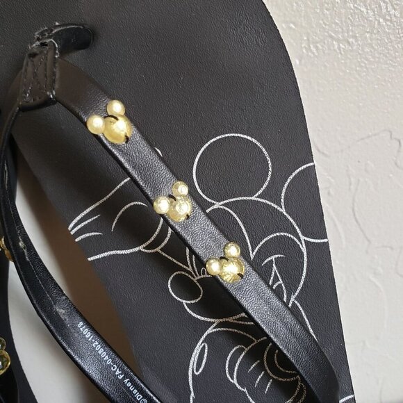 Disney Mickey Mouse Gem Flip Flop Wedge Sandals Black Sz Women's 10 Faux Leather - Picture 7 of 10